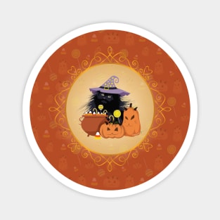 Black Cat Salem Halloween Orange Magnet